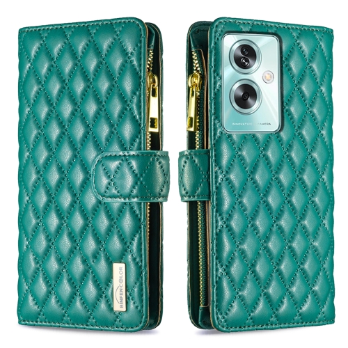 

For OPPO A79 5G Diamond Lattice Zipper Wallet Leather Flip Phone Case(Green)