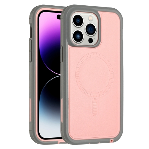 

For iPhone 14 Pro Max Defender Series XT MagSafe Magnetic PC + TPU Shockproof Phone Case(Pink+Grey)