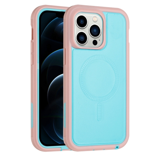 

For iPhone 12 Pro Max Defender Series XT MagSafe Magnetic PC + TPU Shockproof Phone Case(Turquoise+Pink)