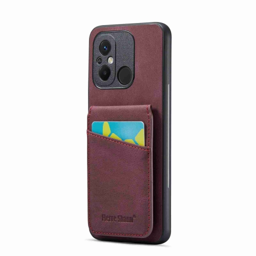 

For Xiaomi Redmi 12C / 11A Fierre Shann Crazy Horse Card Holder Back Cover PU Phone Case(Wine Red)