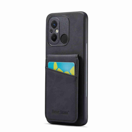

For Xiaomi Redmi 12C / 11A Fierre Shann Crazy Horse Card Holder Back Cover PU Phone Case(Black)