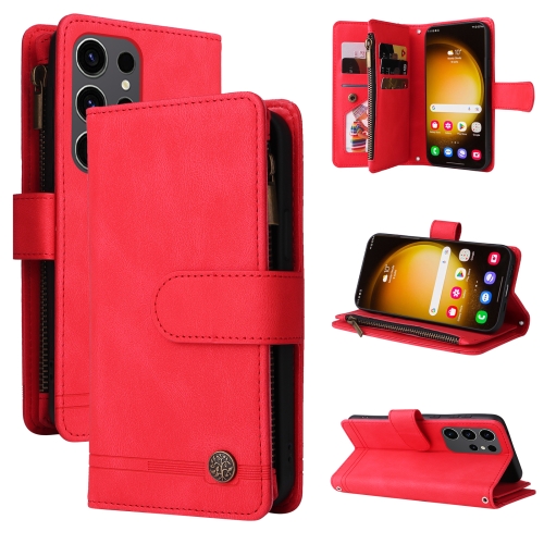 

For Samsung Galaxy S24 Ultra Skin Feel Multi-Card Wallet Zipper Leather Phone Case(Red)