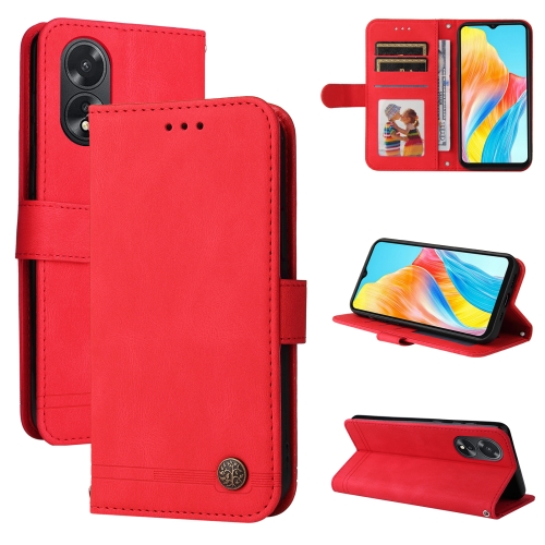 

For OPPO A38 4G / A18 4G Global Skin Feel Life Tree Metal Button Leather Phone Case(Red)