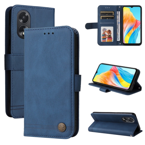 

For OPPO A38 4G / A18 4G Global Skin Feel Life Tree Metal Button Leather Phone Case(Blue)