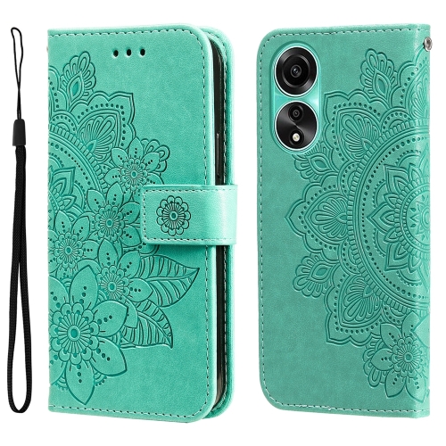 

For OPPO A78 4G 7-petal Flowers Embossing Leather Phone Case(Green)