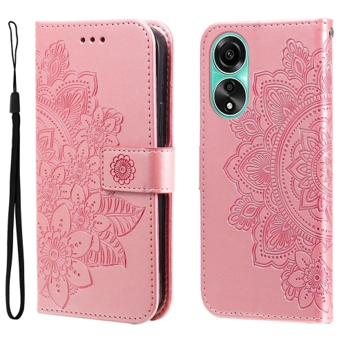 

For OPPO A78 4G 7-petal Flowers Embossing Leather Phone Case(Rose Gold)