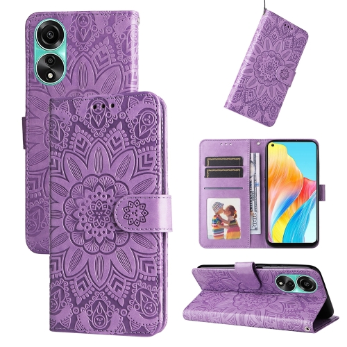 

For OPPO A78 4G Embossed Sunflower Leather Phone Case(Purple)