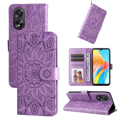 

For OPPO A38 4G / A18 4G Global Embossed Sunflower Leather Phone Case(Purple)