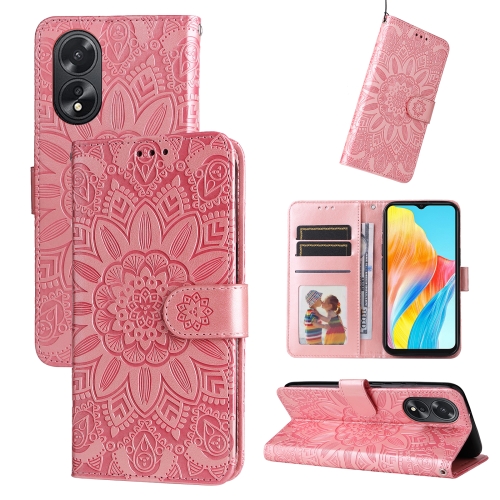 

For OPPO A38 4G / A18 4G Global Embossed Sunflower Leather Phone Case(Rose Gold)