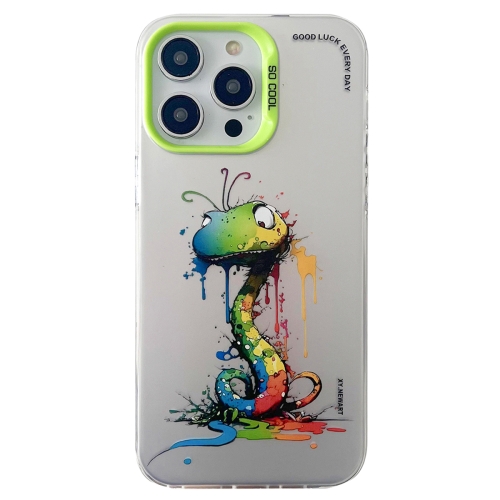 

For iPhone 14 Pro Double Layer Color Silver Series Animal Oil Painting Phone Case(Zodiac Snake)