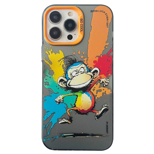 

For iPhone 14 Pro Max Double Layer Color Silver Series Animal Oil Painting Phone Case(Jumping Monkey)