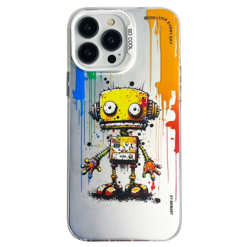 

For iPhone 13 Pro Max Double Layer Color Silver Series Animal Oil Painting Phone Case(Robot)