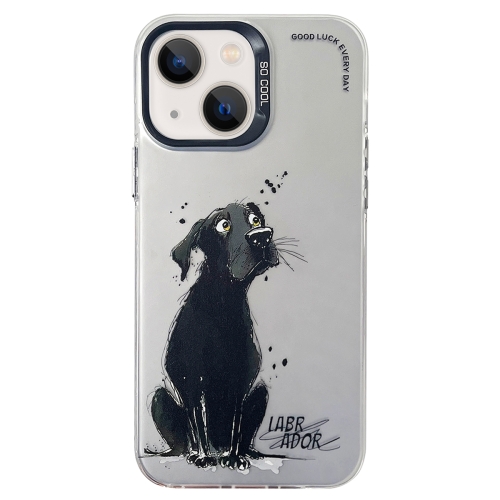 

For iPhone 13 Double Layer Color Silver Series Animal Oil Painting Phone Case(Labrador)