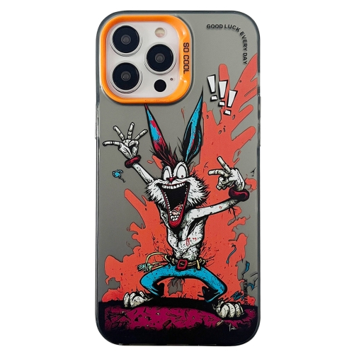 

For iPhone 12 Pro Max Double Layer Color Silver Series Animal Oil Painting Phone Case(Gesture Rabbit)