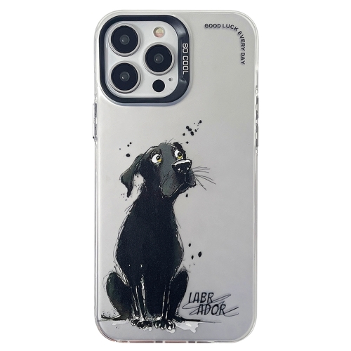

For iPhone 15 Pro Max Double Layer Color Silver Series Animal Oil Painting Phone Case(Labrador)