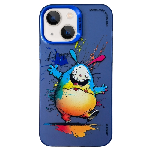 

For iPhone 15 Plus Double Layer Color Silver Series Animal Oil Painting Phone Case(Happy Rabbit)