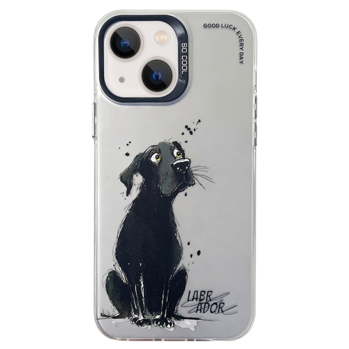 

For iPhone 15 Double Layer Color Silver Series Animal Oil Painting Phone Case(Labrador)