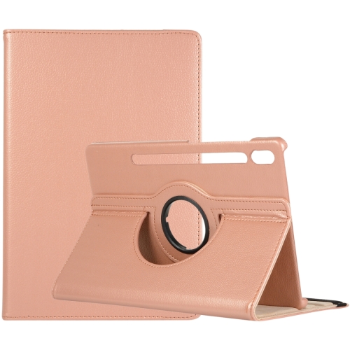 

For Samsung Galaxy Tab S9 Ultra 360 Degrees Rotation Holder Litchi Texture Leather Tablet Case(Rose Gold)