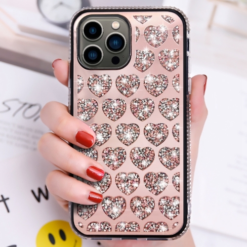 

For iPhone 14 Pro Love Hearts Diamond Mirror TPU Phone Case(Rose Gold)