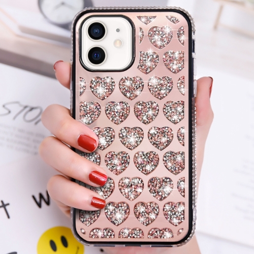 

For iPhone 11 Love Hearts Diamond Mirror TPU Phone Case(Rose Gold)