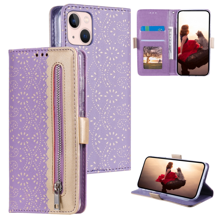 For iPhone 15 Lace Pattern Double Button Zipper Leather Phone Case with Lanyard(Purple)
For iPhone 15 Lace Pattern Double Button Zipper Leather Phone Case with Lanyard(Purple)