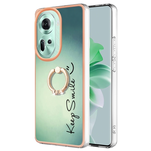 

For OPPO Reno11 5G Global Electroplating Dual-side IMD Phone Case with Ring Holder(Smile)