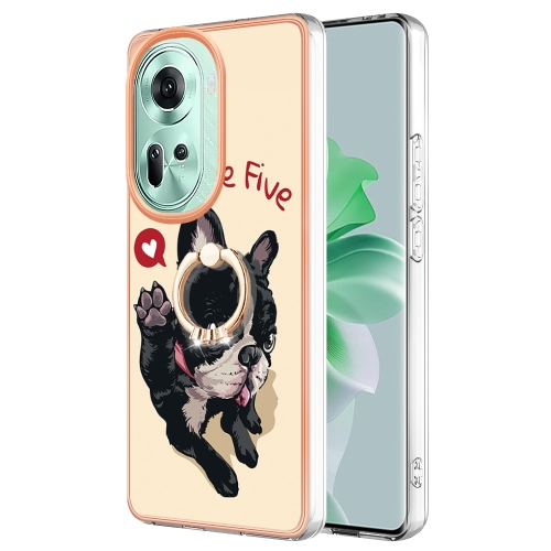 

For OPPO Reno11 5G Global Electroplating Dual-side IMD Phone Case with Ring Holder(Lucky Dog)