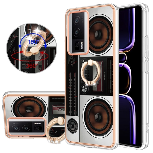 

For Xiaomi Poco F5 Pro 5G / Redmi K60 Electroplating Dual-side IMD Phone Case with Ring Holder(Retro Radio)