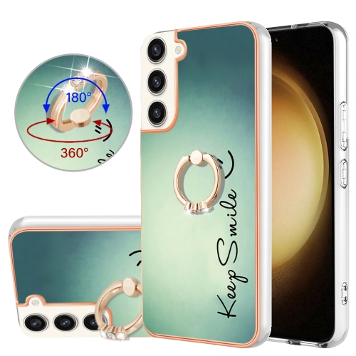 

For Samsung Galaxy S22+ 5G Electroplating Dual-side IMD Phone Case with Ring Holder(Smile)