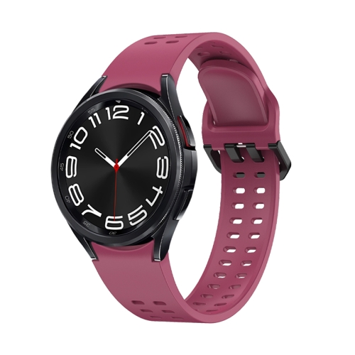

For Samsung Galaxy Watch 6 Double-row Hole Solid Color Silicone Watch Band(Wine Red)