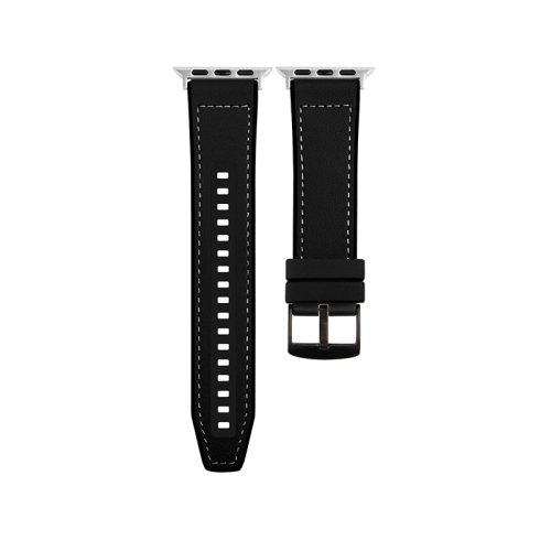 

For Apple Watch 2 38mm Hybrid Leather Silicone Watch Band(Black)