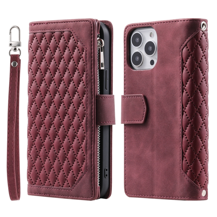 For iPhone 15 Pro Grid Texture Zipper Leather Phone Case with Lanyard(Wine Red)
For iPhone 15 Pro Grid Texture Zipper Leather Phone Case with Lanyard(Wine Red)