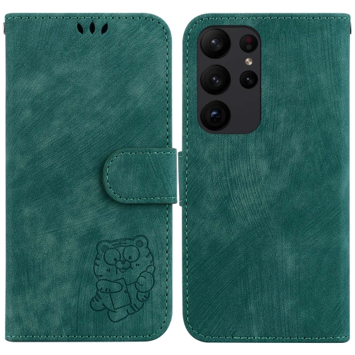 

For Samsung Galaxy S23 Ultra 5G Little Tiger Embossed Leather Phone Case(Green)