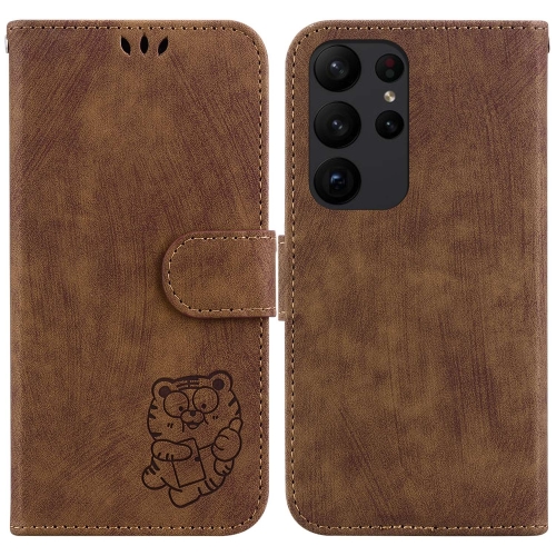 

For Samsung Galaxy S23 Ultra 5G Little Tiger Embossed Leather Phone Case(Brown)