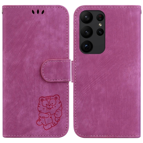 

For Samsung Galaxy S23 Ultra 5G Little Tiger Embossed Leather Phone Case(Rose Red)