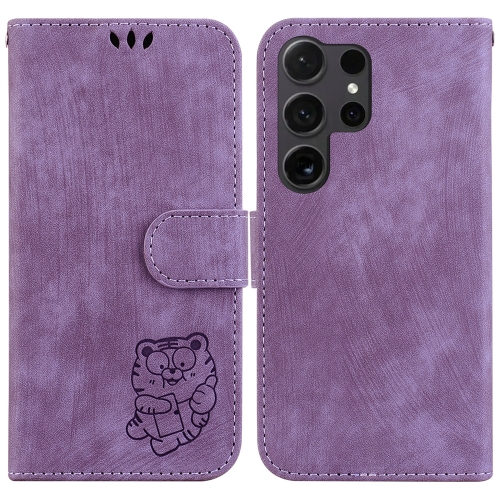 

For Samsung Galaxy S24 Ultra 5G Little Tiger Embossed Leather Phone Case(Purple)