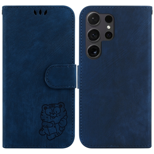 

For Samsung Galaxy S24 Ultra 5G Little Tiger Embossed Leather Phone Case(Dark Blue)