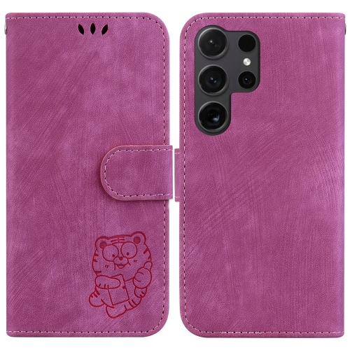 

For Samsung Galaxy S24 Ultra 5G Little Tiger Embossed Leather Phone Case(Rose Red)