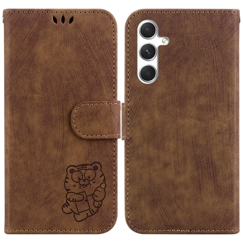 

For Samsung Galaxy S24 5G Little Tiger Embossed Leather Phone Case(Brown)