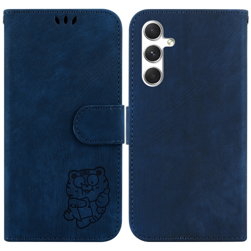 

For Samsung Galaxy S24 5G Little Tiger Embossed Leather Phone Case(Dark Blue)