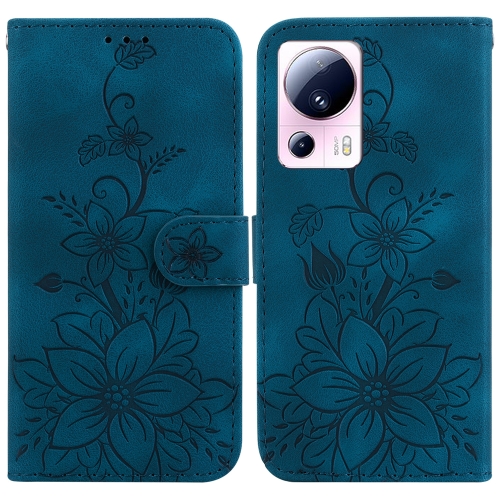 

For Xiaomi 13 Lite / Civi 2 Lily Embossed Leather Phone Case(Dark Blue)