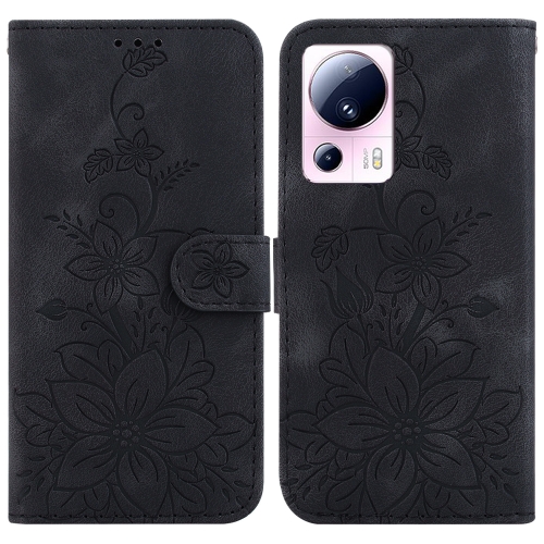 

For Xiaomi 13 Lite / Civi 2 Lily Embossed Leather Phone Case(Black)