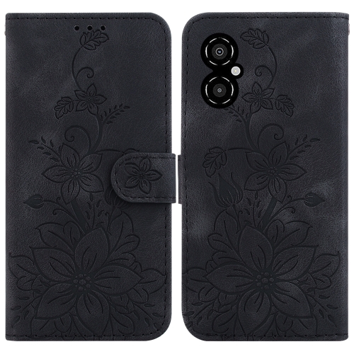 

For Xiaomi Poco M4 5G Lily Embossed Leather Phone Case(Black)