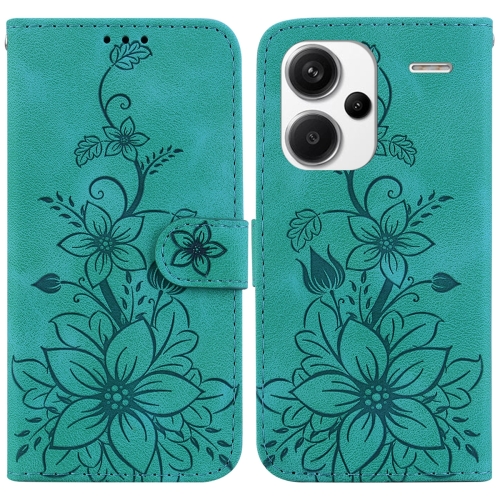 

For Xiaomi Redmi Note 13 Pro+ 5G Lily Embossed Leather Phone Case(Green)