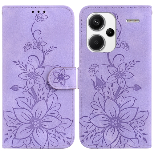 

For Xiaomi Redmi Note 13 Pro+ 5G Lily Embossed Leather Phone Case(Purple)