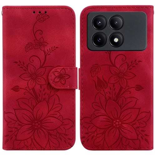 

For Xiaomi Redmi K70E / Poco X6 Pro Lily Embossed Leather Phone Case(Red)