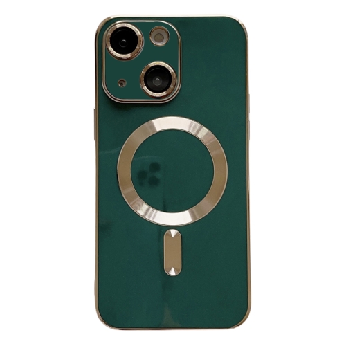 

For iPhone 14 Plus Magsafe Plating TPU Phone Case with Lens Film(Green)