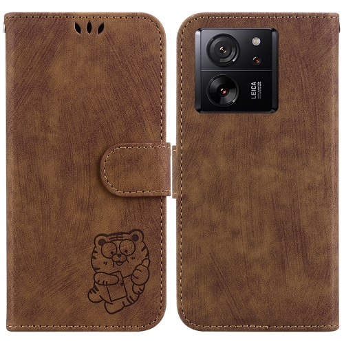 

For Xiaomi 13T / 13T Pro / Redmi K60 Ultra Little Tiger Embossed Leather Phone Case(Brown)