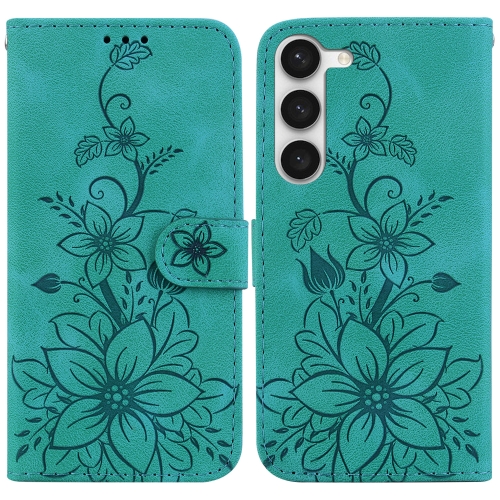 

For Samsung Galaxy S23+ 5G Lily Embossed Leather Phone Case(Green)