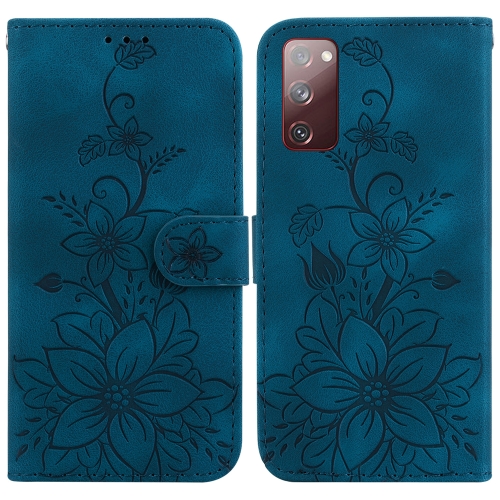 

For Samsung Galaxy S20 FE 4G / 5G Lily Embossed Leather Phone Case(Dark Blue)